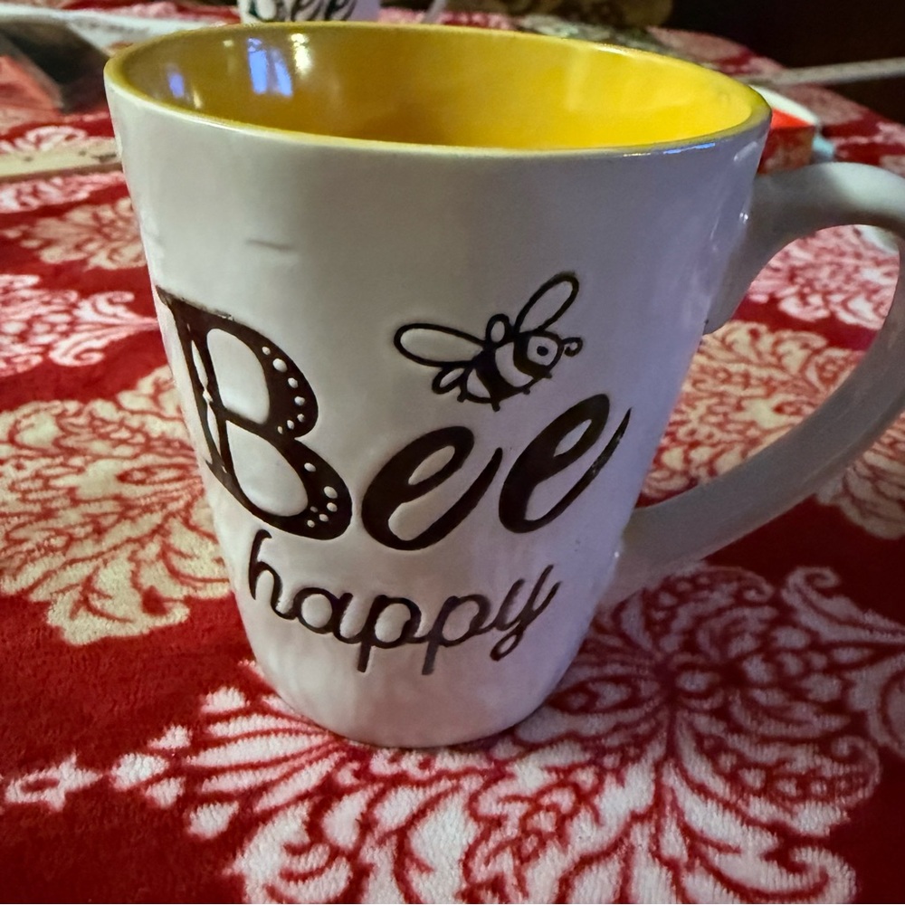 Yellow and White Bee Happy Mug